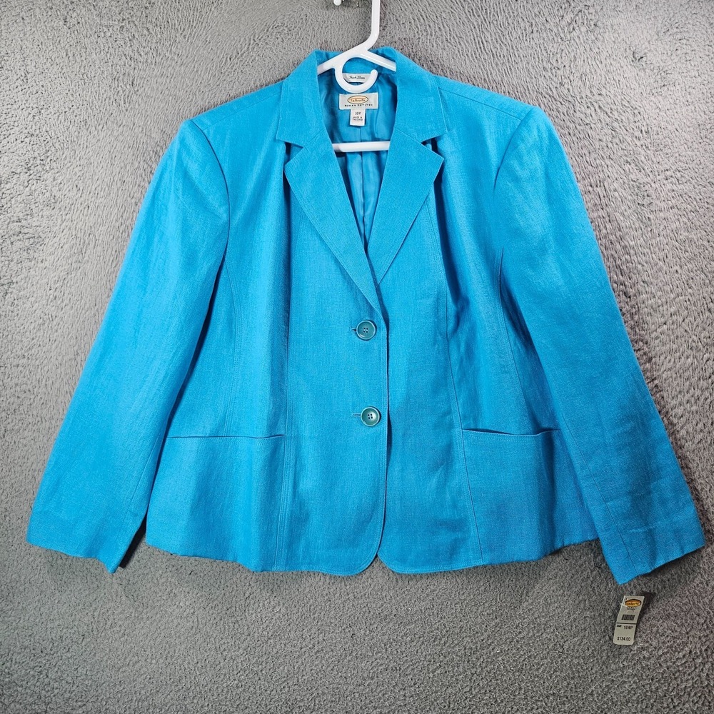 $134 NEW Talbots Irish Linen Blazer Jacket 16 W Petite Azure / Sapphire‎ Blue